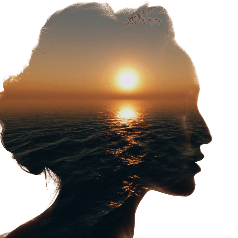 still mind of a woman with a warm sunset on her mind